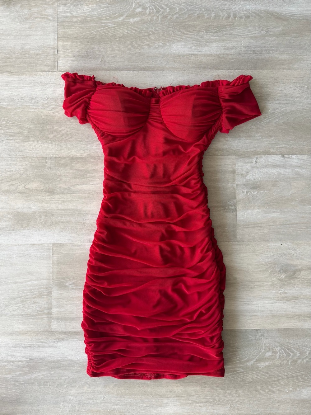 NWT Windsor Deep Red Off-Shoulder Ruched Mini Dress